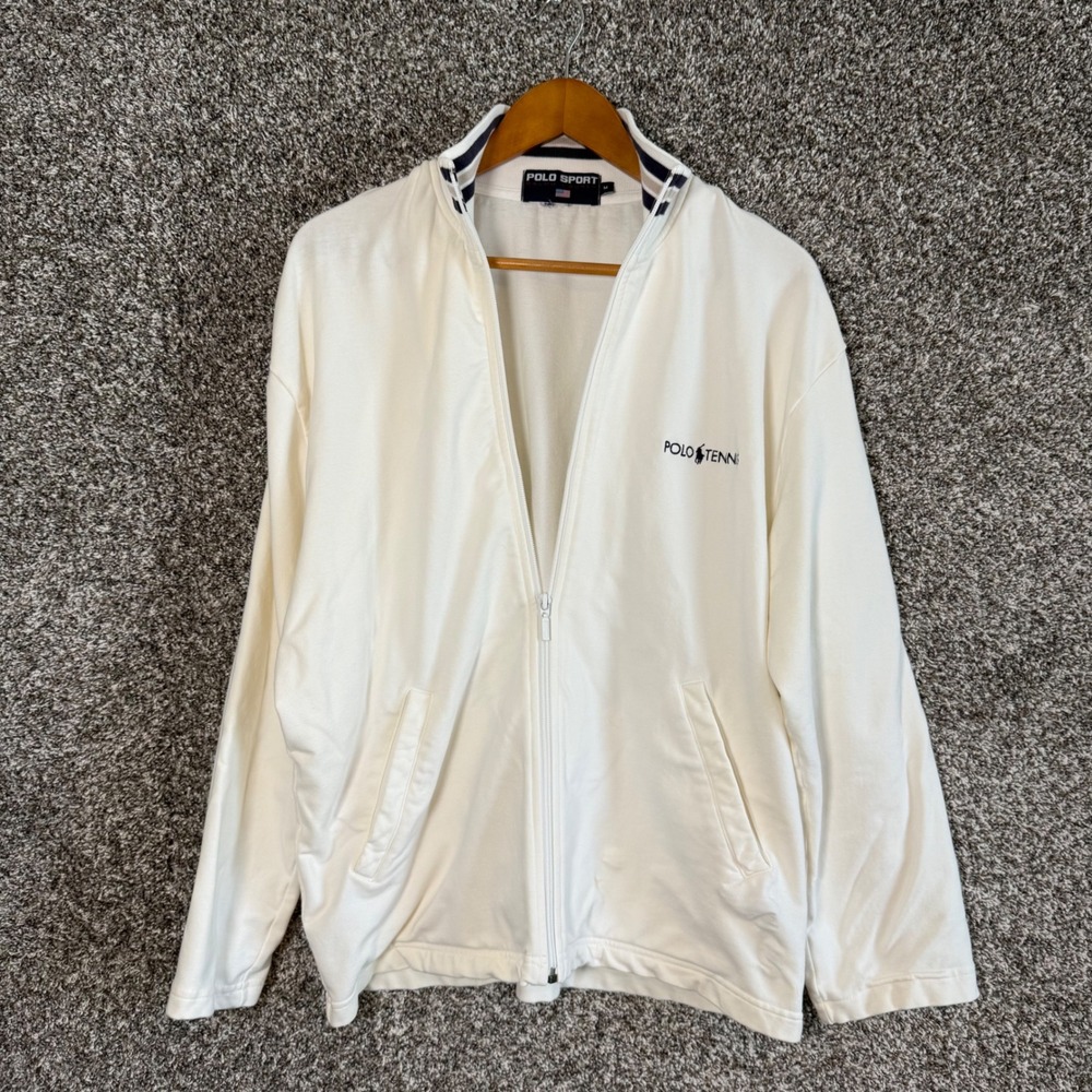 VTG Polo Sport Ralph Lauren Tennis Jacket Mens M White Full Zip 90s Classic